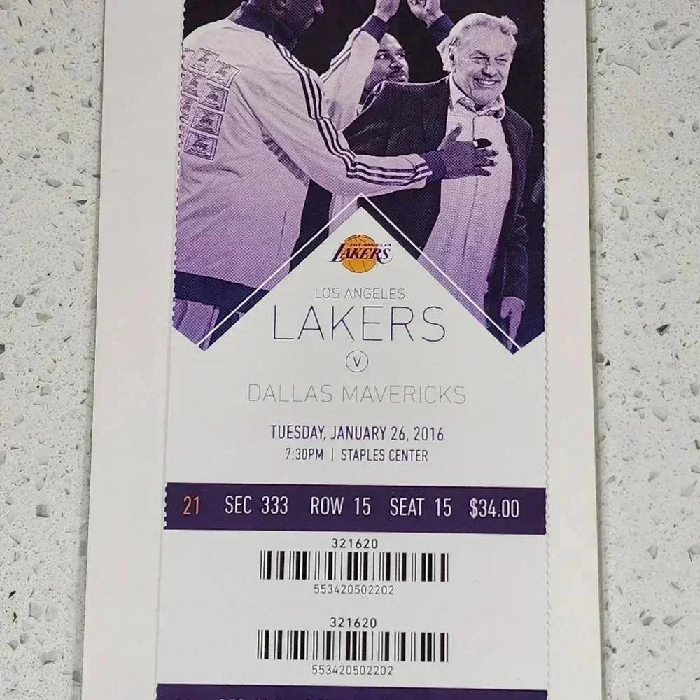 Authentic Kobe Bryant Ticket Stub - Final Season - January 26th, 2016
